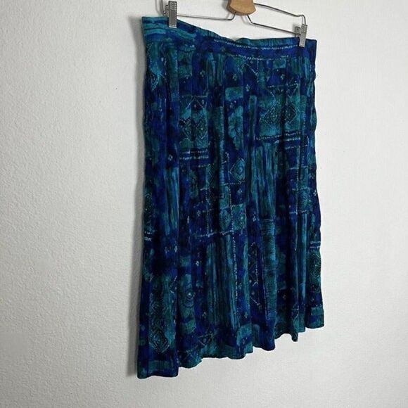 Michael Taylor Vintage Women Plus Size 2X Blue Abstract Boho Midi Skirt Peasant - Picture 12 of 12